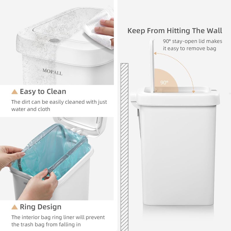 MOPALL 1.9 Gallon Slim Bathroom Trash Can with Lid Soft Close, Garbage Can with Pop-Up Lid & Step On Foot Pedal, Small Trash Bin Trashcan Waste Basket for Toilet, Office, Bedroom, Kitchen, Living Room - Image 3